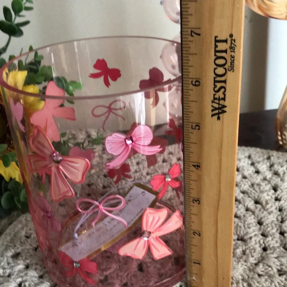 Cupcakes & Cashmere PINK BOWS Glass Vase Home Decor